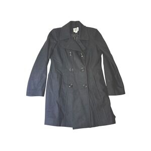 Anne Klein Black Wool Blend Double Breasted Peacoat Jacket Medium‎